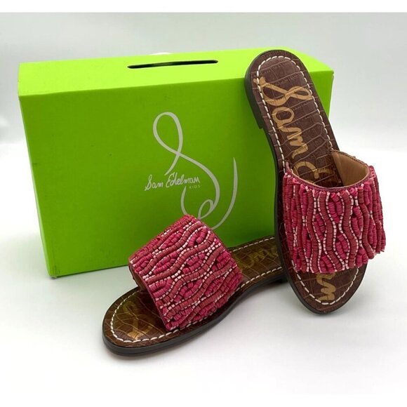 Sam Edelman Kids Gunner Beaded Pink Slide Orchid Flower Mini Sandals Girls 1M - Picture 1 of 9